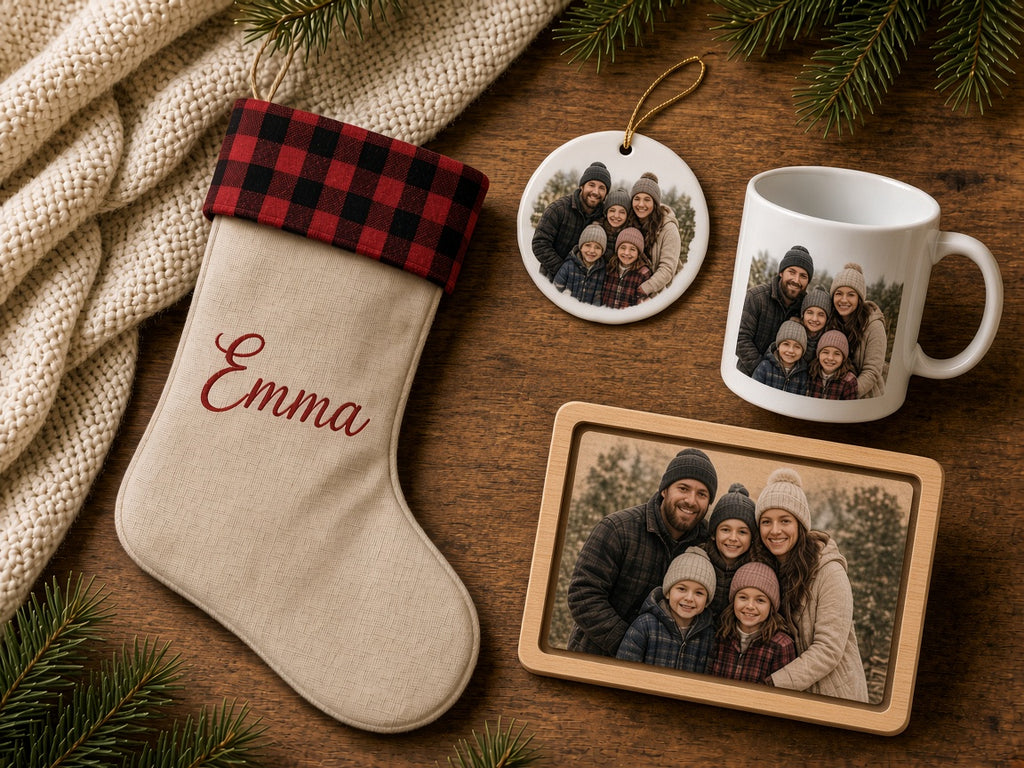 Home for the Holidays personalized family gift set flat lay