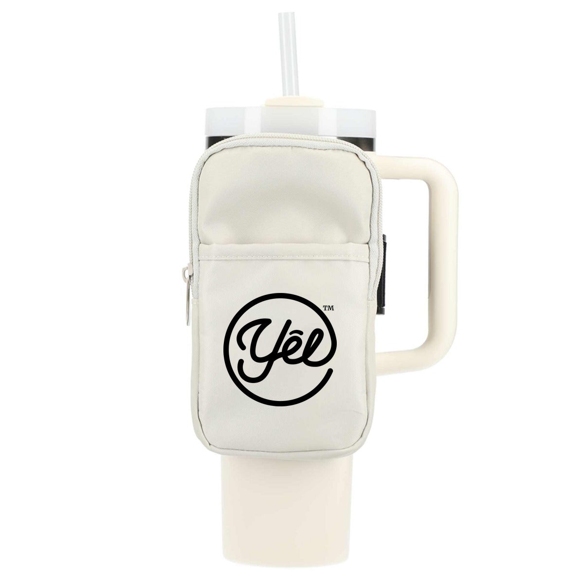 Bottle Buddy Deluxe Water Bottle Pouch in Natural with black Yelbrands logo