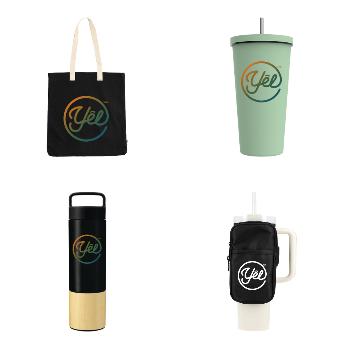 Employee Commuter Gift Set: black tote, mint tumbler, black bottle, black pouch