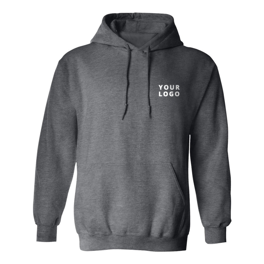 Gildan Heavy Blend Hoodie (18500) in Dark Heather with YOUR LOGO, customizable with your own logo