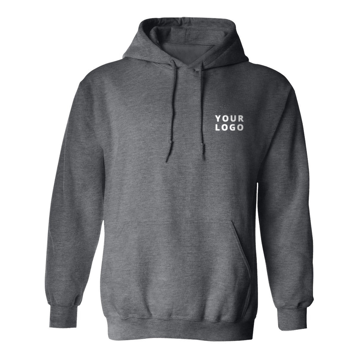 Gildan Heavy Blend Hoodie (18500) in Dark Heather with YOUR LOGO, customizable with your own logo
