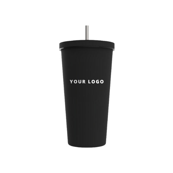 Insulated Straw Tumbler 20oz in Black with YOUR LOGO, customizable with your own logo