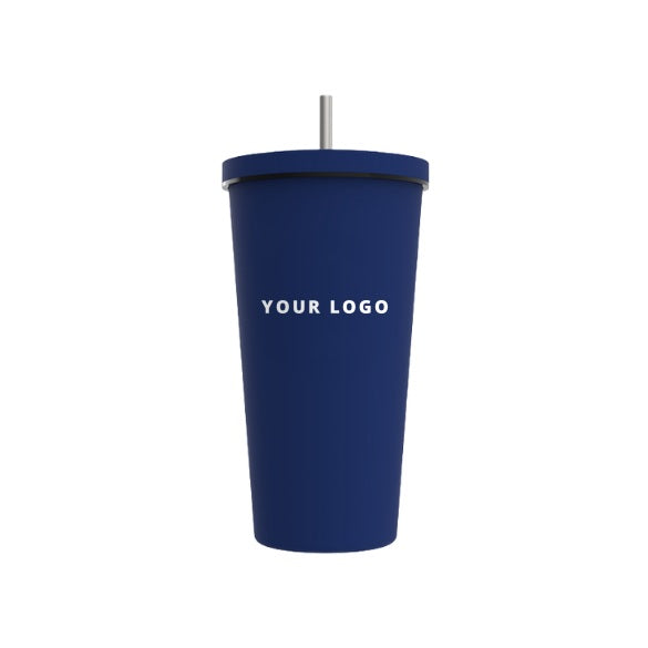 Insulated Straw Tumbler 20oz in Navy with YOUR LOGO, customizable with your own logo
