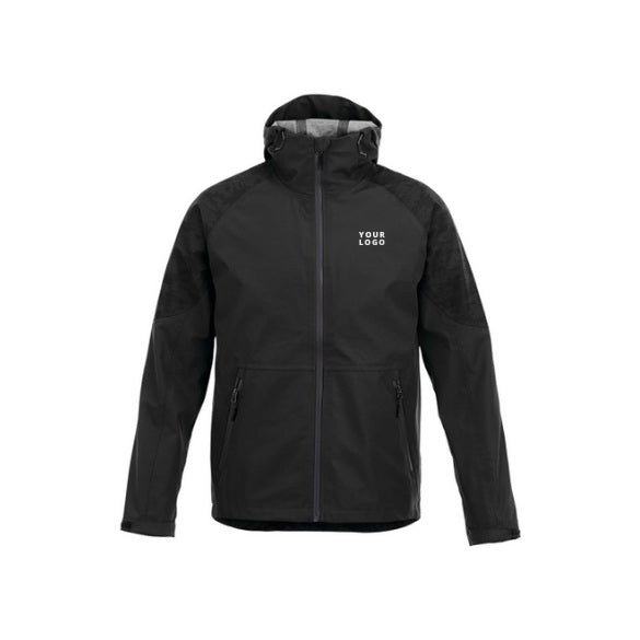 Men's INDEX Waterproof Softshell Rain Jacket with Hood in Black with YOUR LOGO, customizable with your own logo