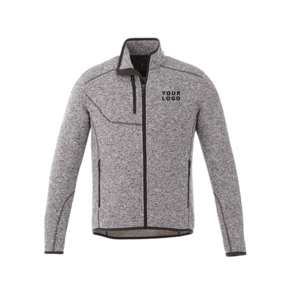 Men's TREMBLANT Sweater Knit Full Zip Jacket with Thumb Holes in Light Heather Grey with YOUR LOGO, customizable with your own logo