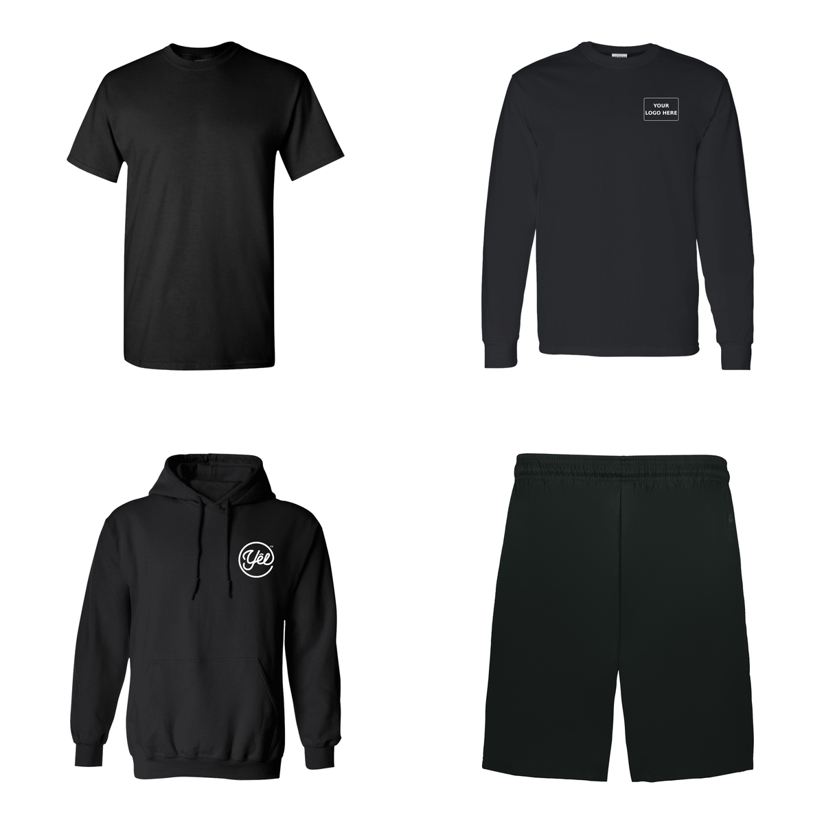 Sports Team Apparel Bundle: black tee, long sleeve, hoodie and shorts