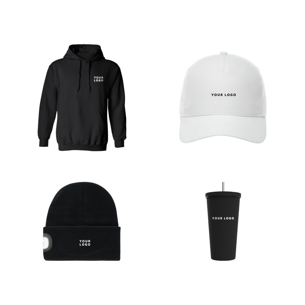 Employee hoodie gift box with Black hoodie, cap, beanie and tumbler