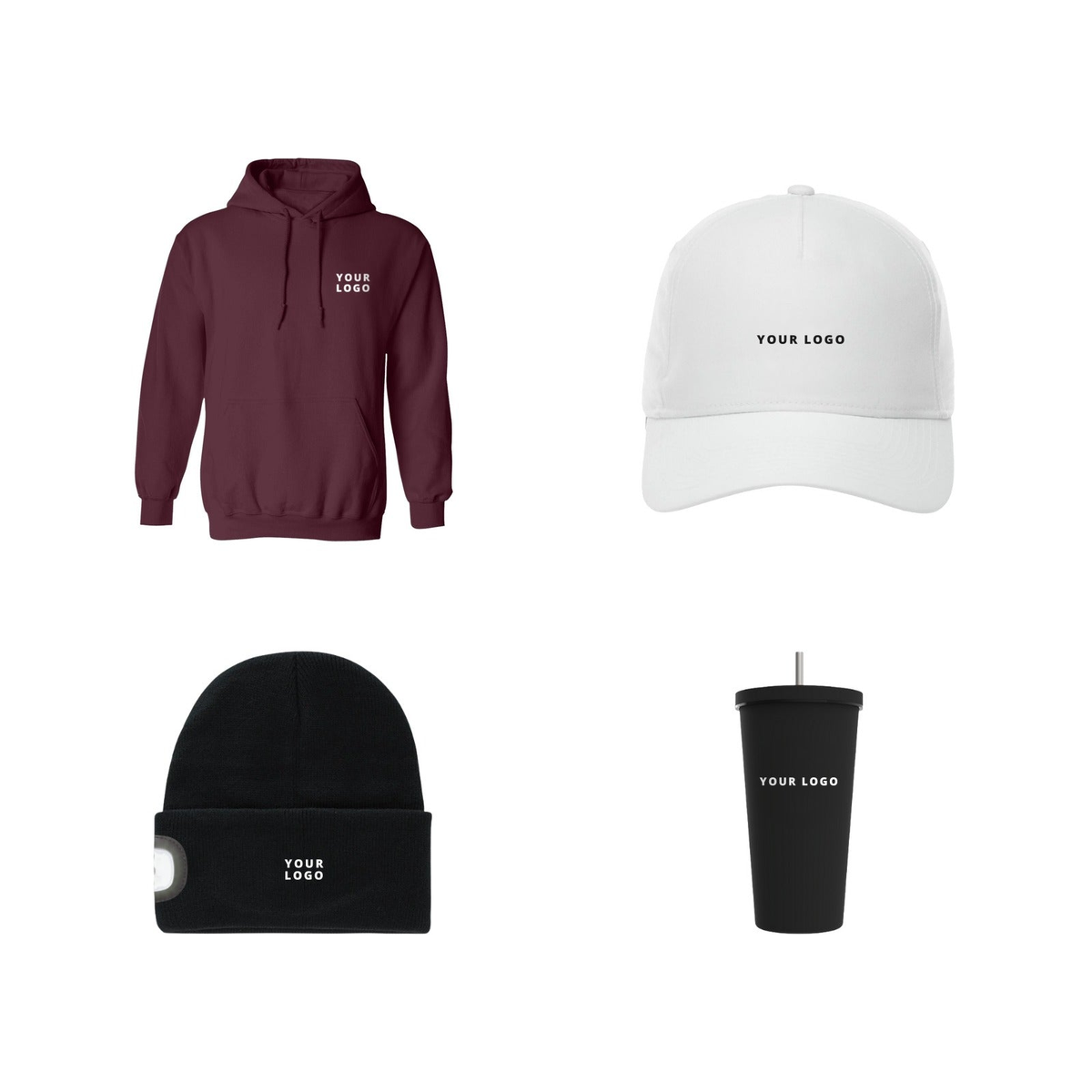 Employee hoodie gift box with Maroon hoodie, cap, beanie and tumbler