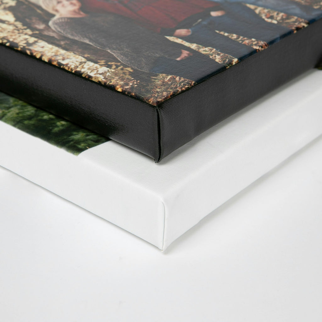 Corner of a gallery wrap canvas showing the finished edge