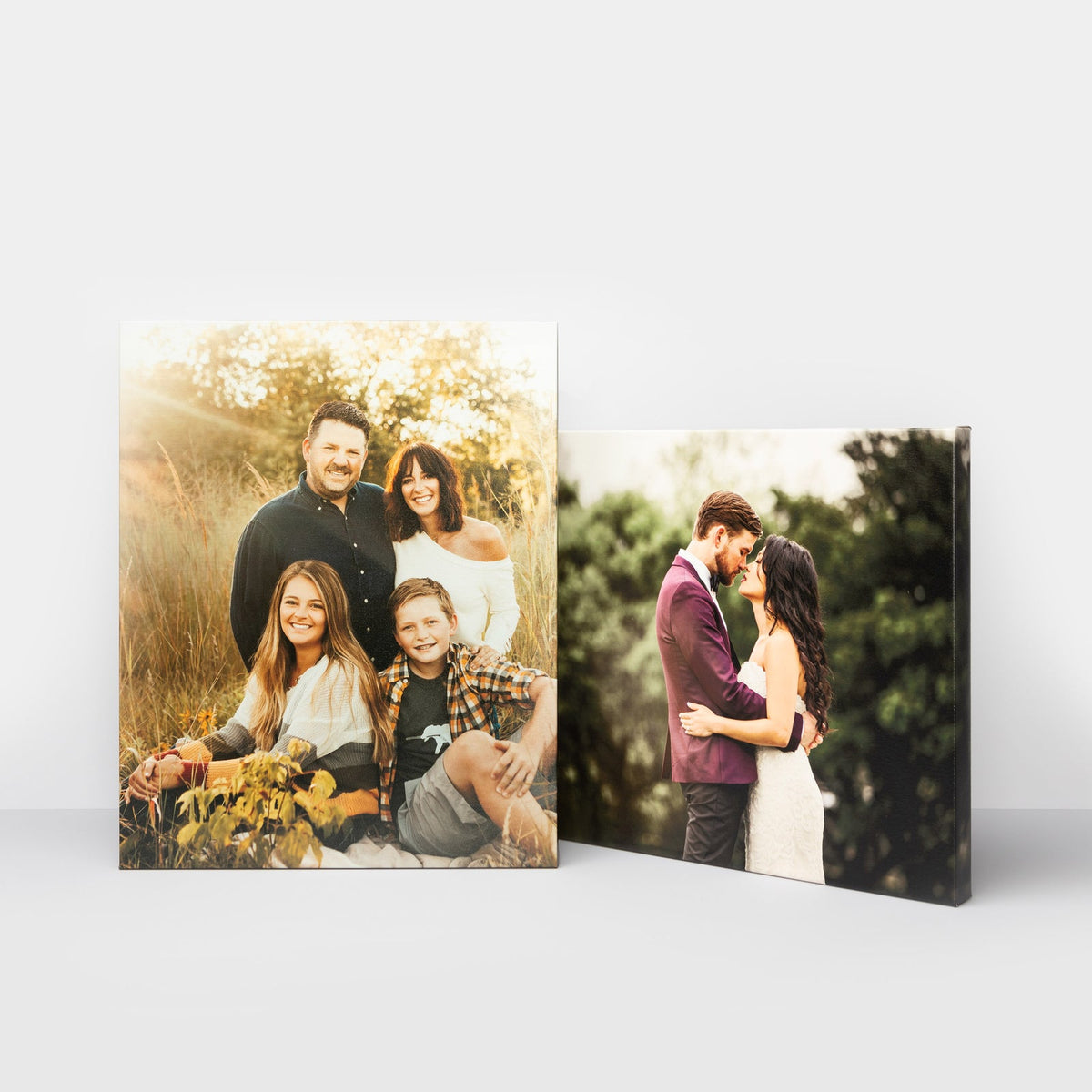 Premium gallery wrap canvases of a family and a wedding couple