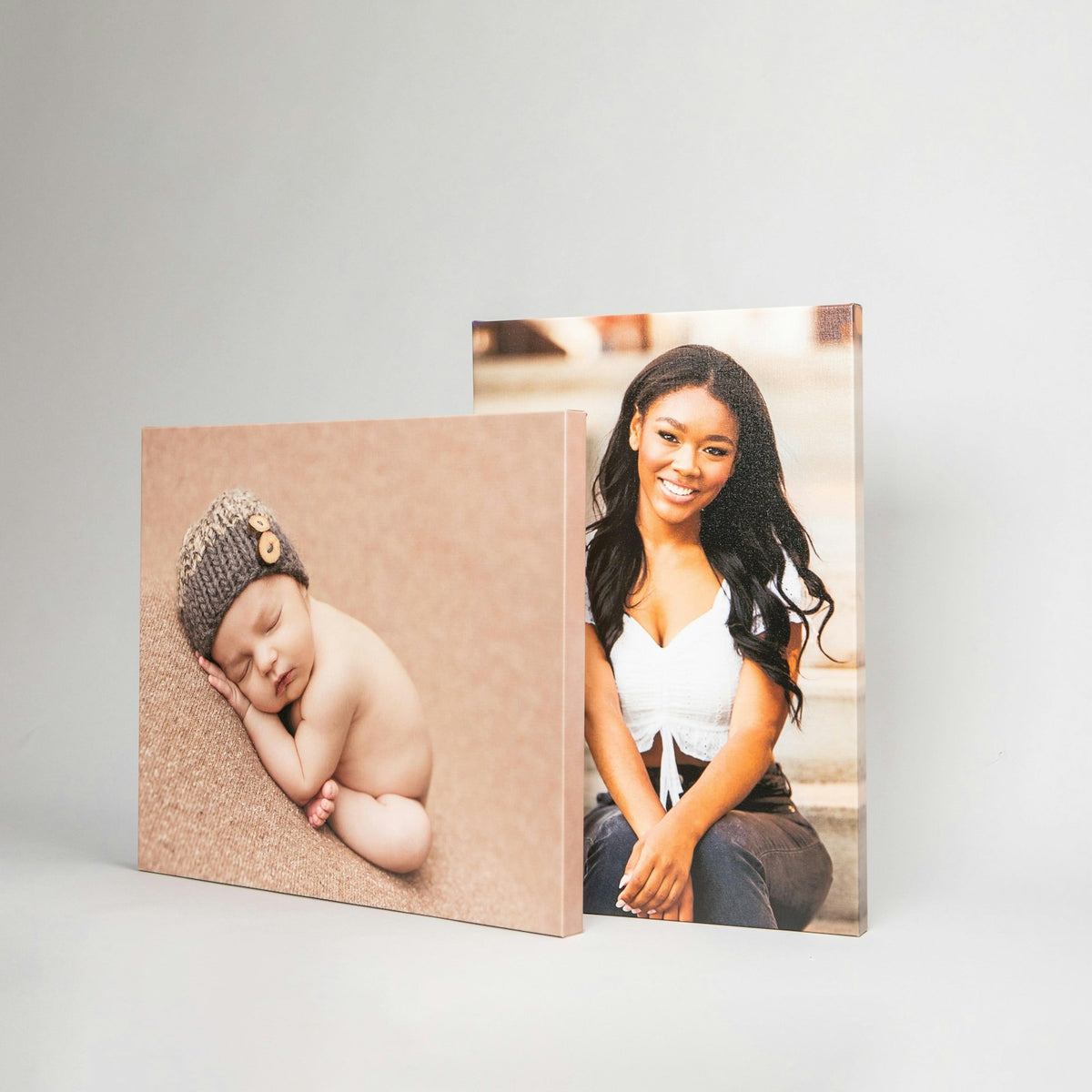 Two gallery wrap canvases standing side by side